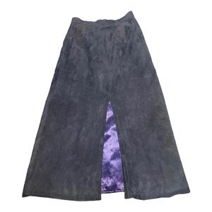 Custom Leather Sign of the Lion Navy Suede Leather Aline Midi Skirt Satin Lined